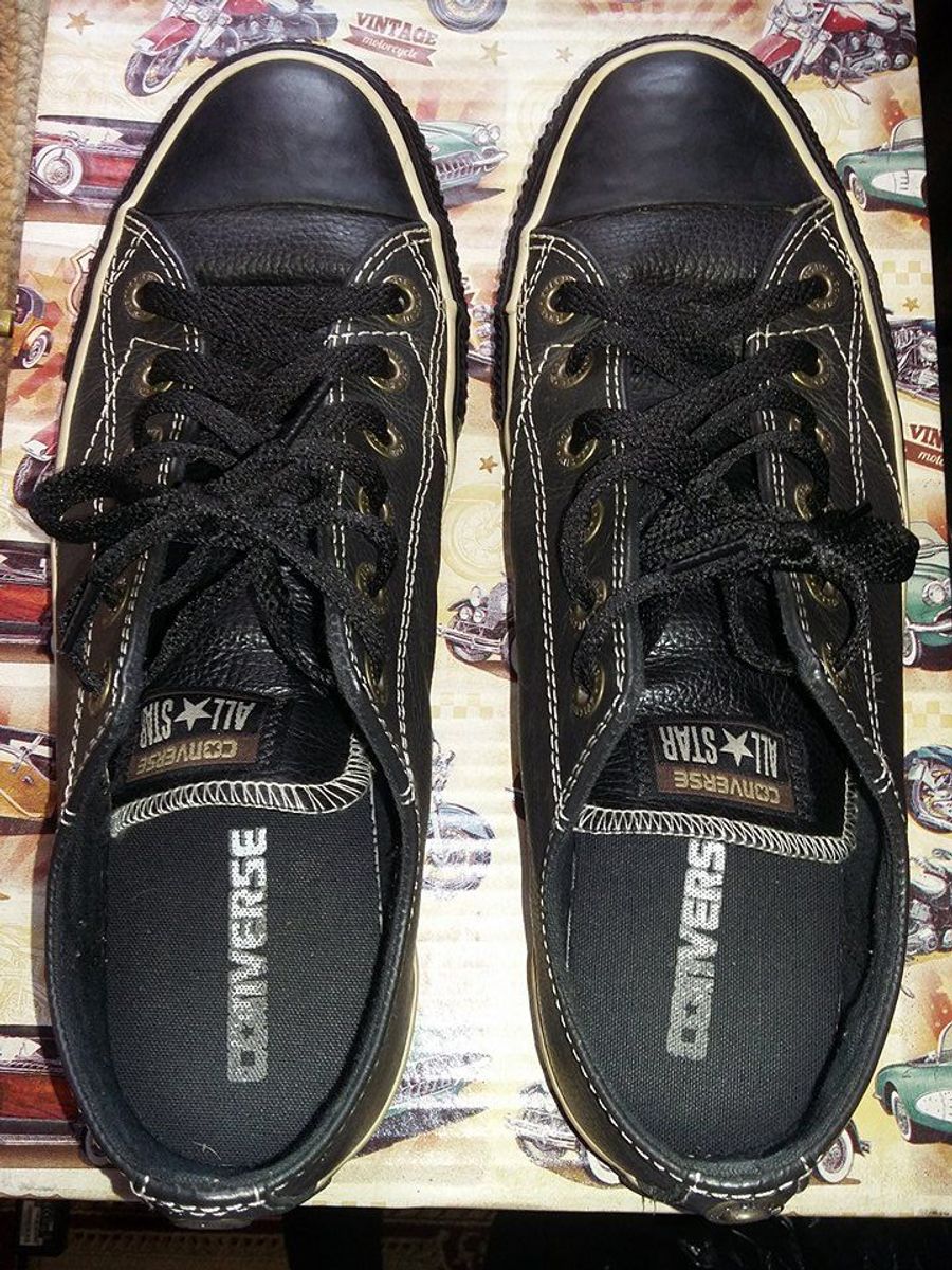 converse couro preto