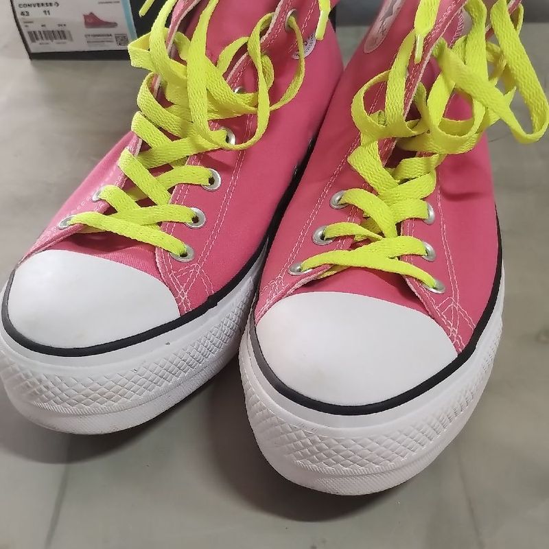 Converse All Star 43 Lift Plataforma 3cm Rosa com Cadarco Amarelo. Cano Alto.Usado. Na Caixa. Converse Usado 105022744 enjoei