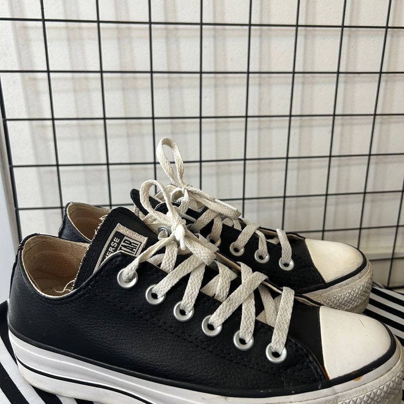 Star Plataforma Converse All Star Preto Couro Tênis Converse All