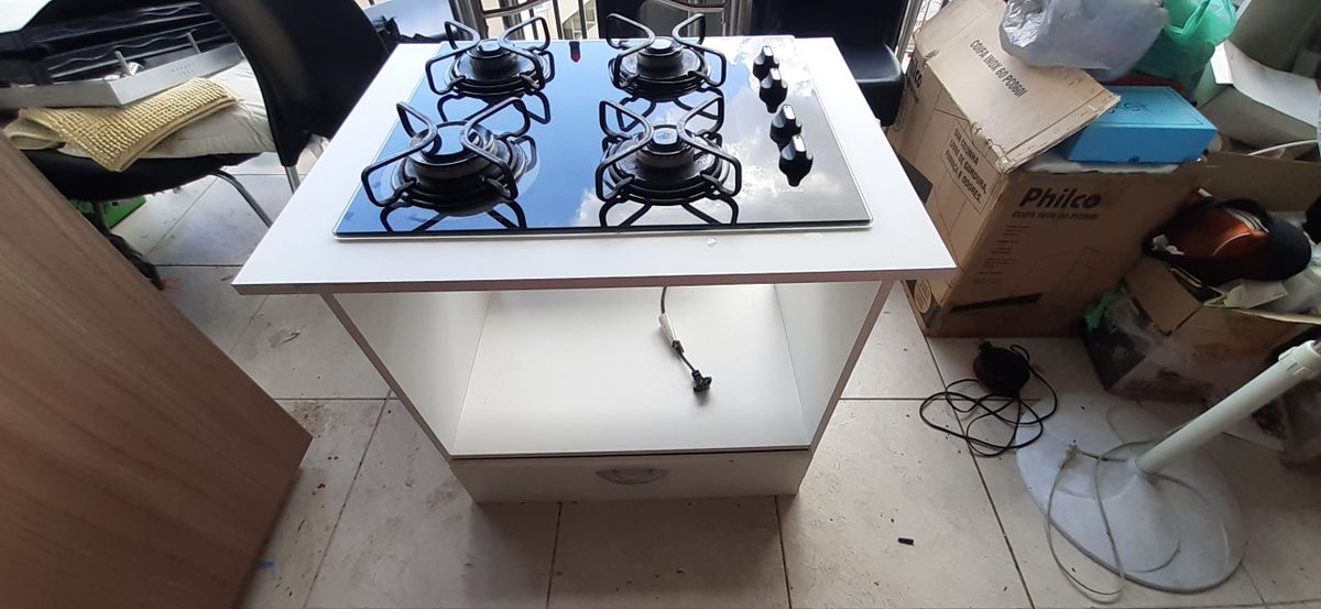 Cooktop 4 Bocas Seminovo Funcionando + Movel Me Madeira com Gaveta