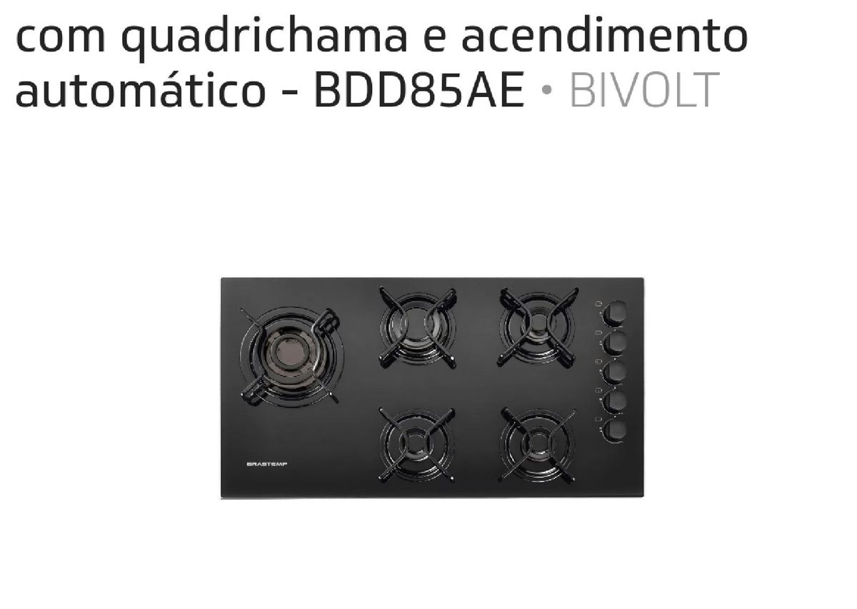 Cooktop 5 Bocas Brastemp Novo com Quadrichama e Acendimento Automático Eletrodoméstico