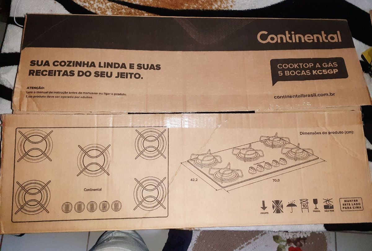 Cooktop À Gás Continental Kc5gp 5 Bocas e Mesa em Vidro Temperado