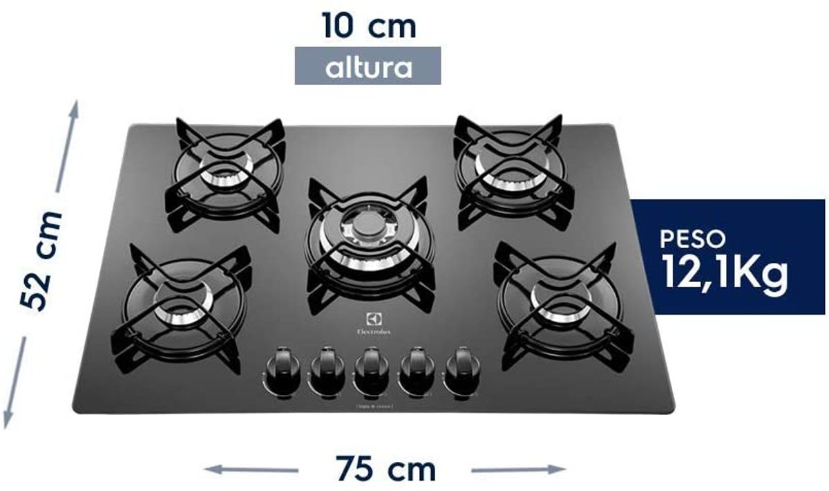 Cooktop À Gás Electrolux 5 Bocas Gc75v Bivolt Preto Item Info