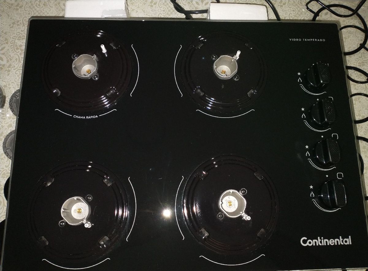 Cooktop Continental a Gás Kc4gp 4 Bocas, Vidro Temperado