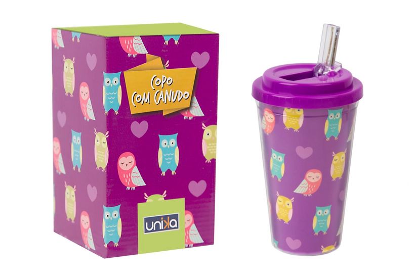Copo com Canudo e com tampa em Acrílico 960ML vários modelos e estampas - cozinha 