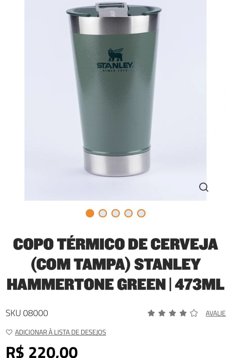 Copo Térmico de Cerveja Stanley 473 ml com Tampa Hammertone Green 08000  Verde