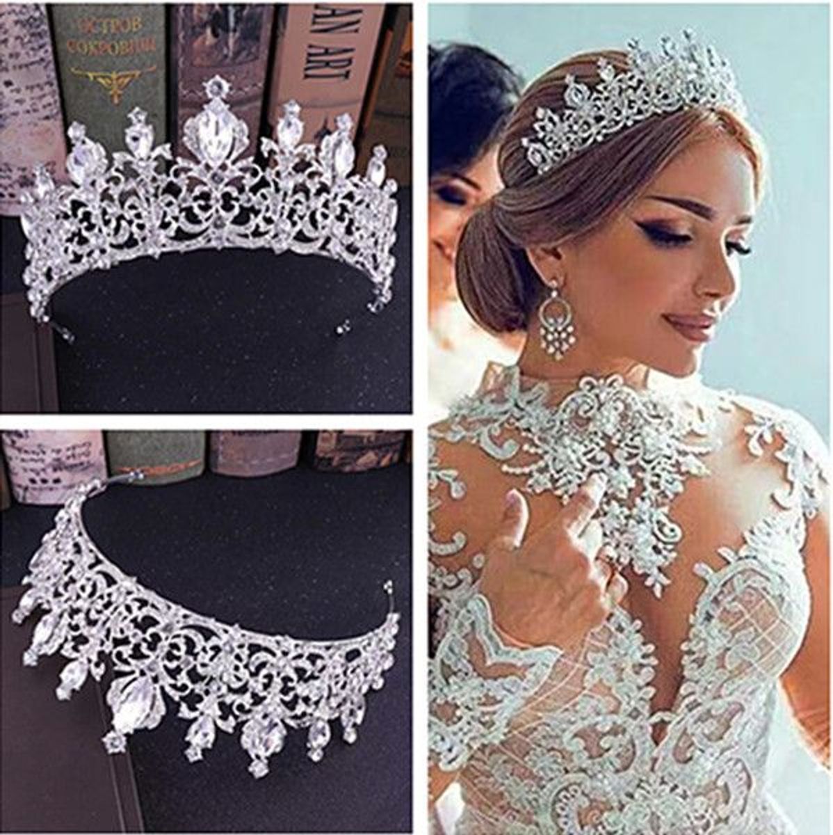 Coroa Tiara Alta Rainha Noiva Casamento Festa de 15 Anos Cristais