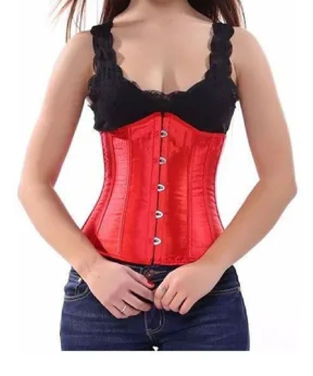 Corselet Corset Corpete Espartilho Underbust Vermelho Em Cetim Lingerie Feminina Importado