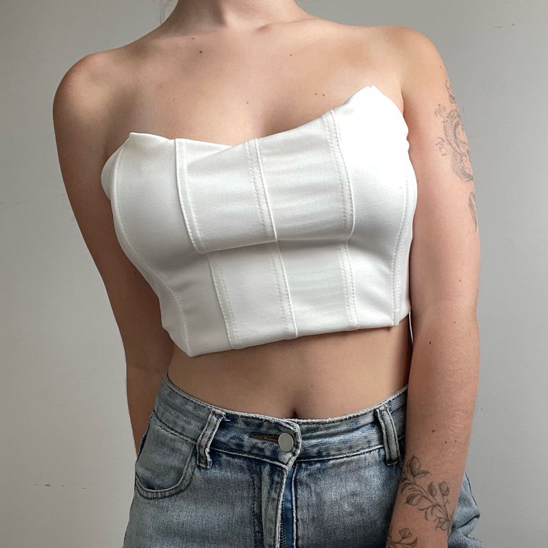Corset Branco Vintage Estiloso com Amarração | Camiseta Feminina Nunca  Usado 84701058 | enjoei