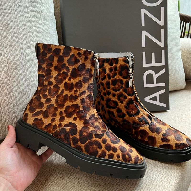 Coturno Arezzo Bota Animal Print Oncinha Pelo On a Couro Leg timo