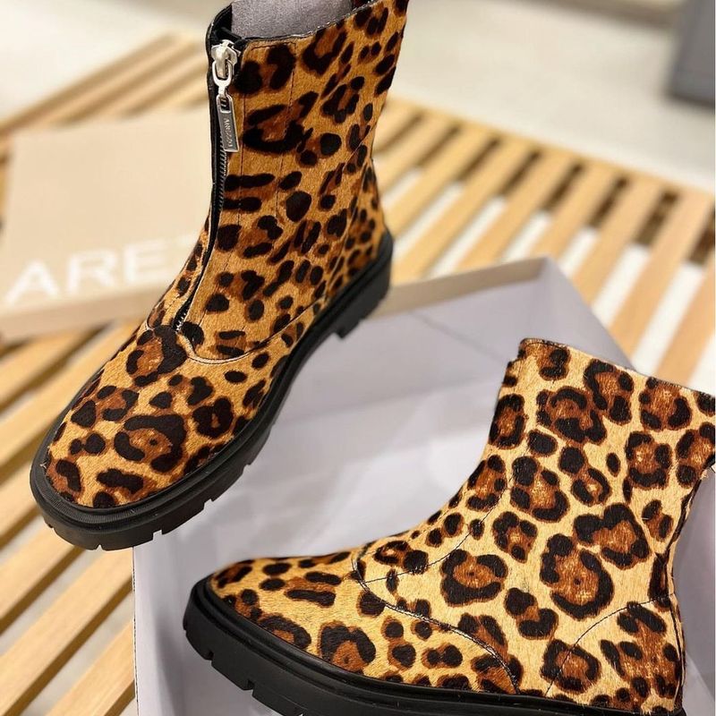 Coturno Arezzo Bota Animal Print Oncinha Pelo Onça Couro Legítimo