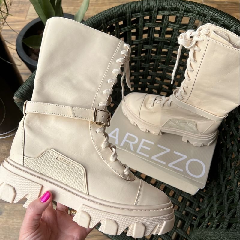 Coturno Arezzo Off White Cano Longo Inverno 2023 Bota Feminina