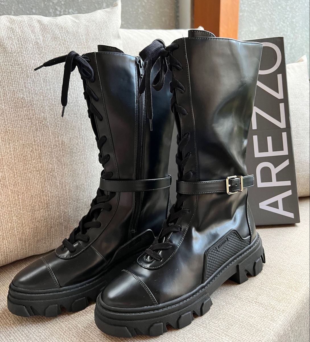 Coturno Bota Arezzo Preto Couro Desejo Inverno 2023 Numera o