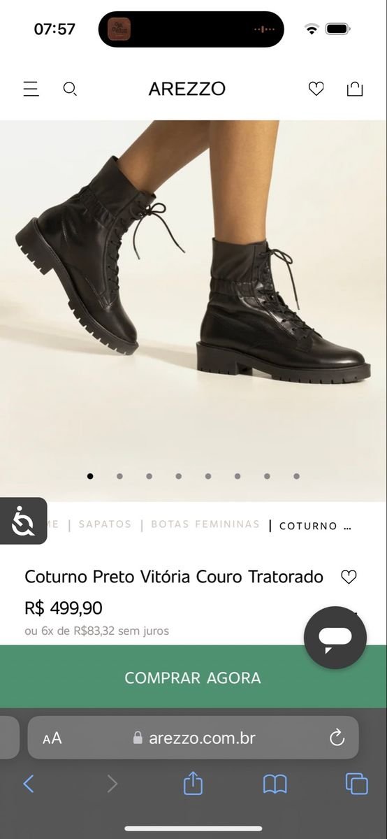 Coturno Preto Couro Arezzo Bota Feminina Arezzo Usado 87798388