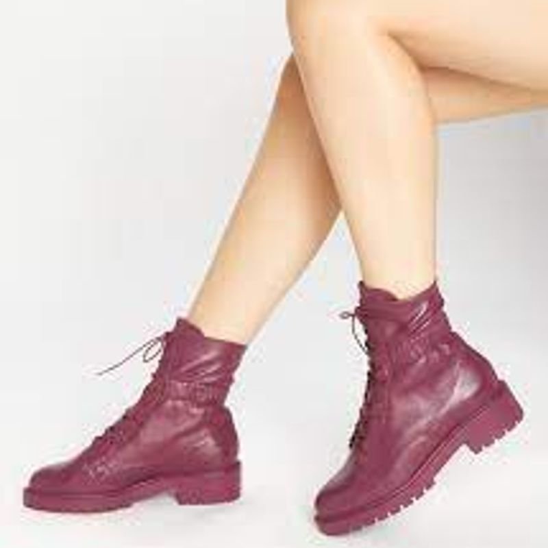 Coturno Vermelho Vit ria Couro Tratorado Raspberry Bota Feminina