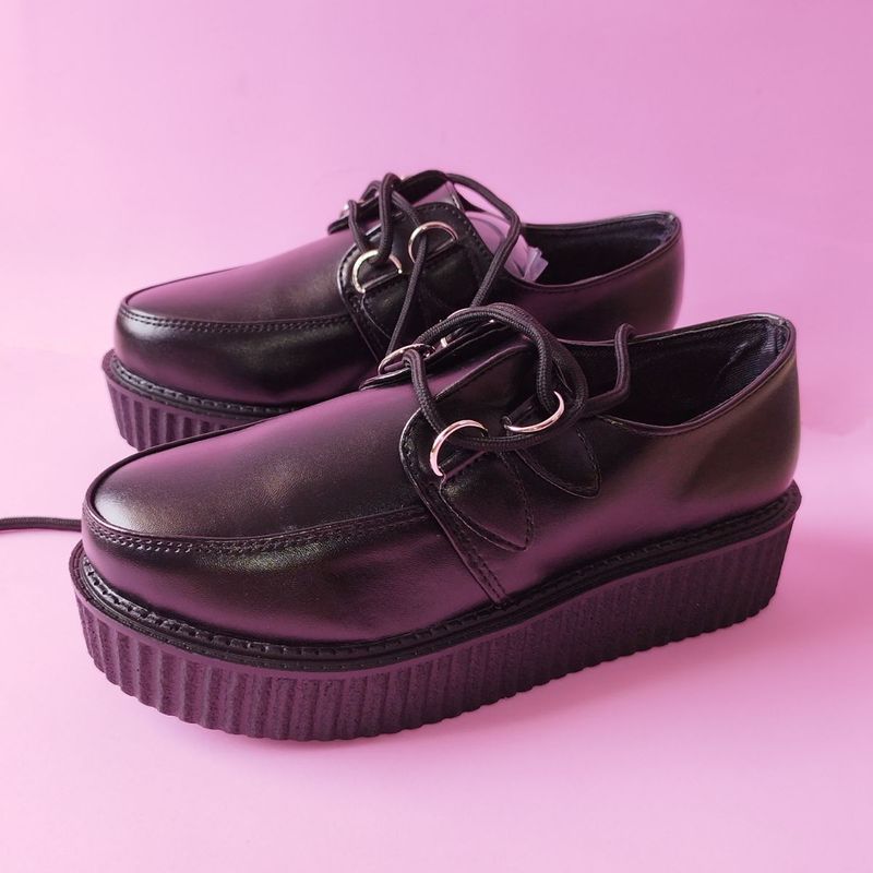 Creeper Shoes Gótico de Couro Preto | Sapato Feminino Nunca Usado 82486147  | enjoei