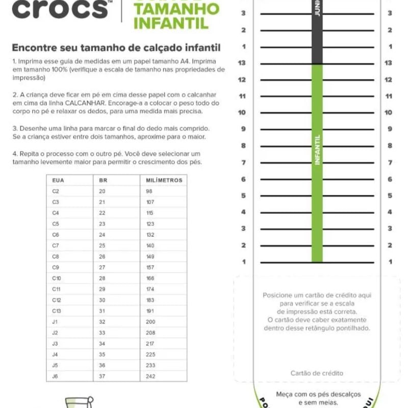 Tamanho Medidas Crocs Crocs Infantil Preto C11 (Tamanho 29