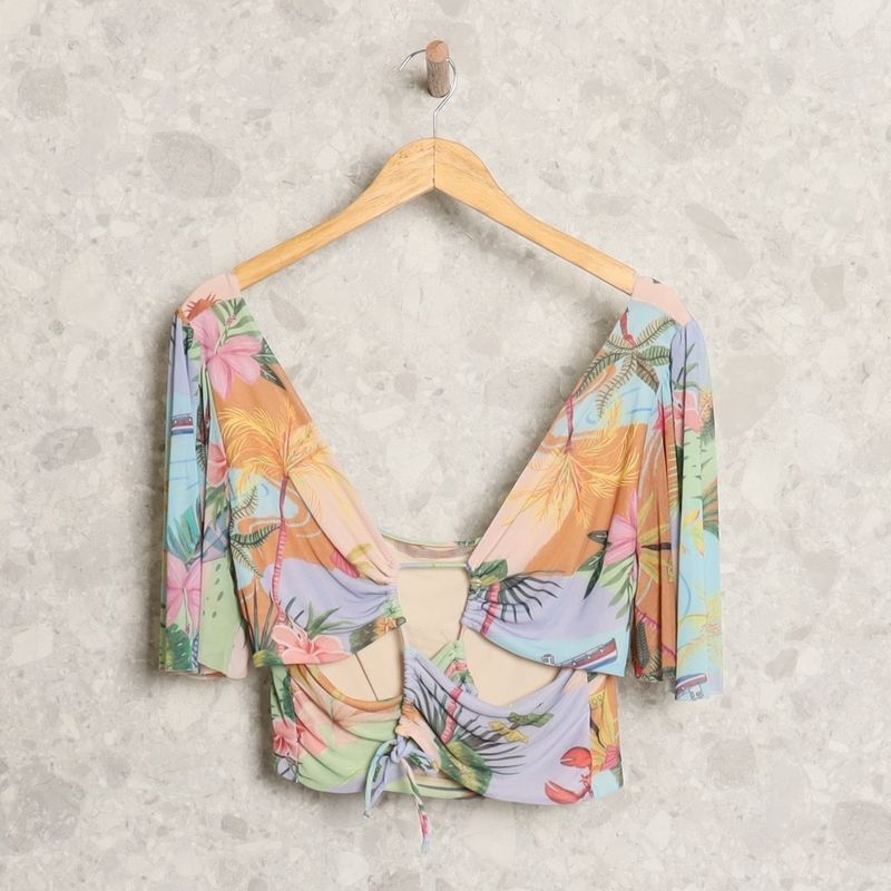 Cropped Bege Tropical Blue Steel Blusa Feminina Blue-Steel Usado