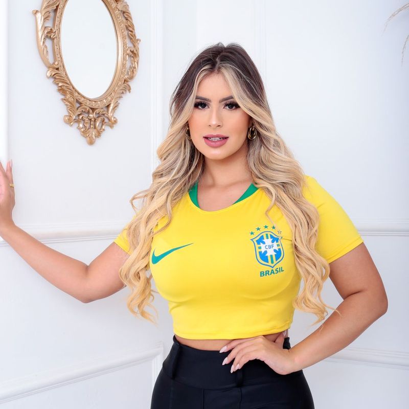 Cropped Brasil Azul Manga Curta Moda Feminina Esportivo Seleção Brasileira  Copa 2022 Produto Novo | Blusa Feminina Nunca Usado 78028625 | enjoei