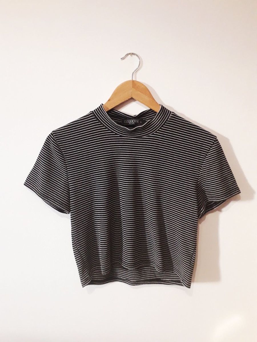 cropped gola alta listrada - blusas clock house