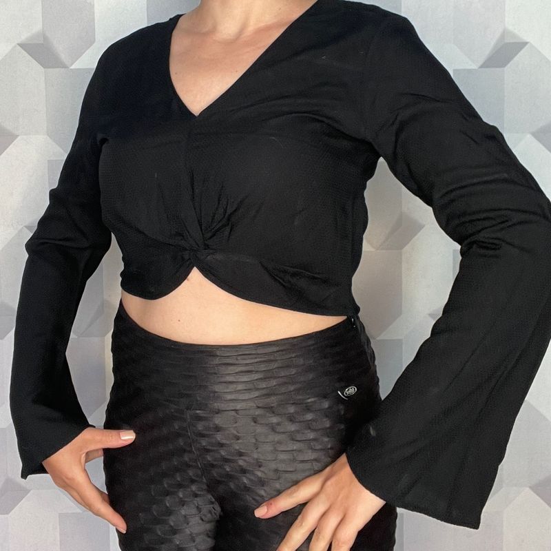 Cropped com Manga Boca de Sino, Blusa Feminina La Hearts Usado 45442481