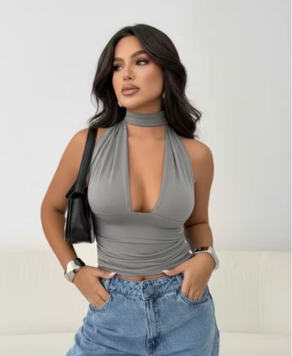 Cropped Multiformas Top Amarração Decote Sexy Forrado Festa Moda Gringa ...