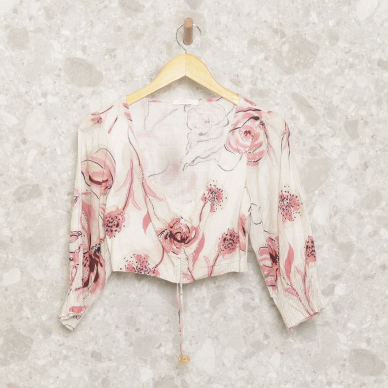 Cropped Off White Floral Lezalez  Blusa Feminina Lez-A-Lez Usado