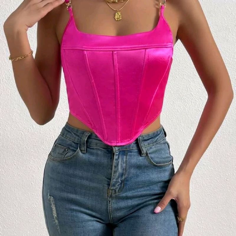 ASOS DESIGN velvet corset top in bright pink