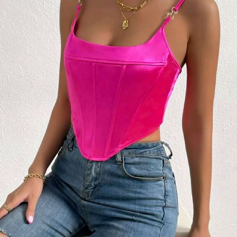 ASOS DESIGN velvet corset top in bright pink