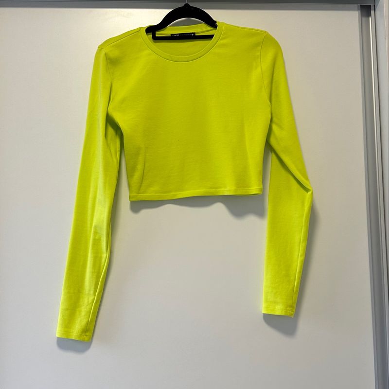 Neon Green Crop Top Zara Verde Sweater Jersey Verde Zara Mujer