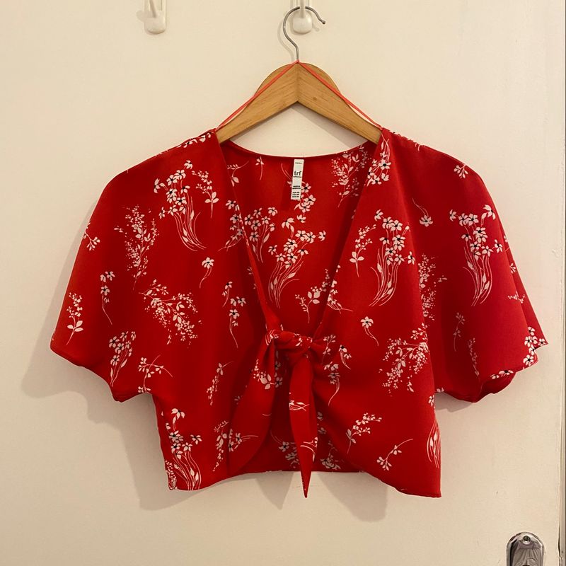 BLUSA DE RENDA VERMELHO ESCURO ZARA - P