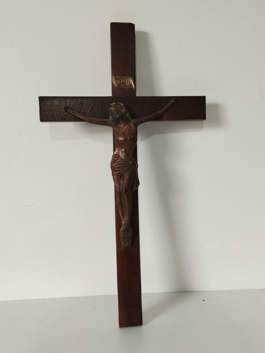 Crucifixo Madeira Imagem Jesus Em Metal | Produto Vintage E Retro Jesus ...