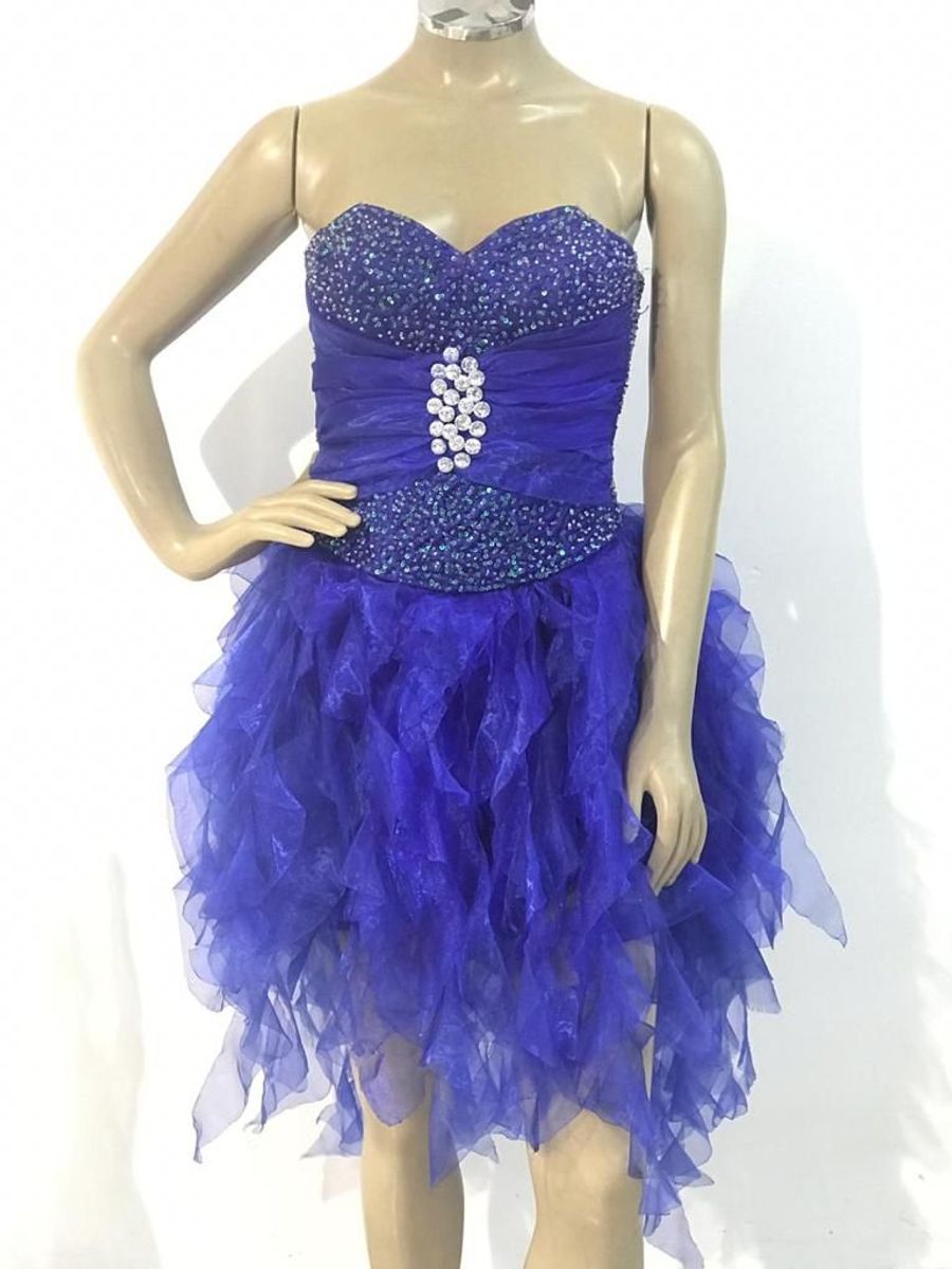 vestido de debutante curto azul royal