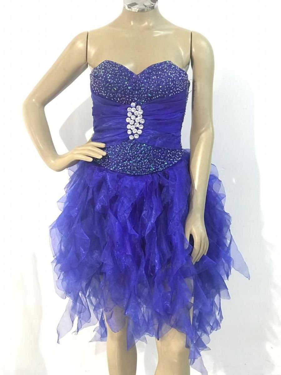 vestido curto debutante azul