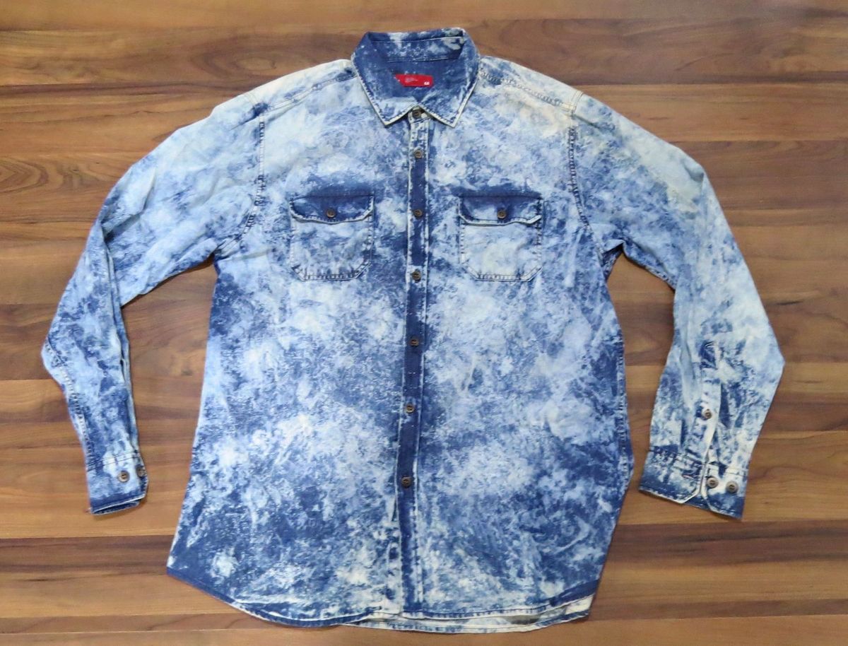 camisa jeans manchada masculina