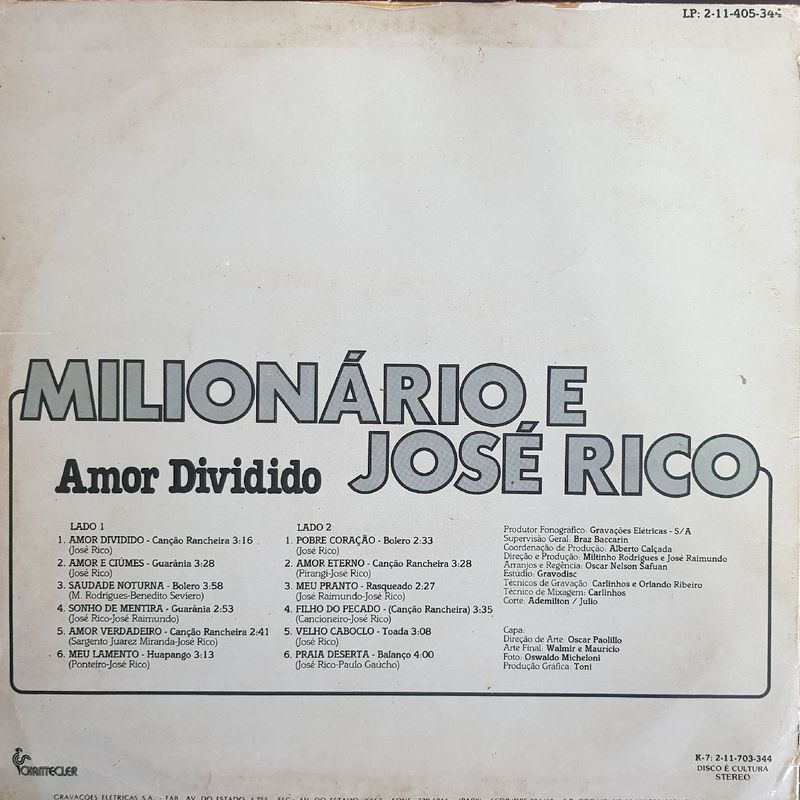 Lp Milionario E Jose Rico - Amor Vol. 10 (1980) C/ Encarte
