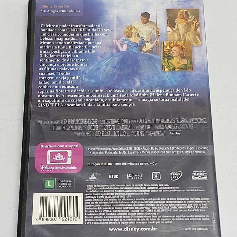 Dvd Cinderela Disney Dublado Legendado, Filme e Série Dvd Usado 82101778