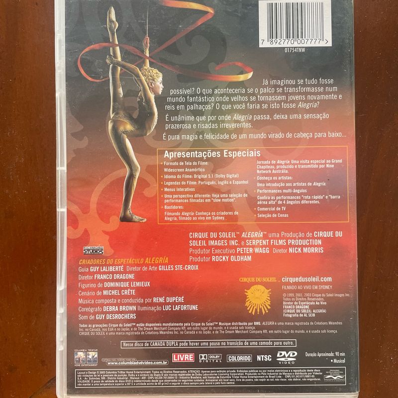 Dvd Cirque Du Soleil - Alegria - Ao Vivo em Sidney | Dvd Usado