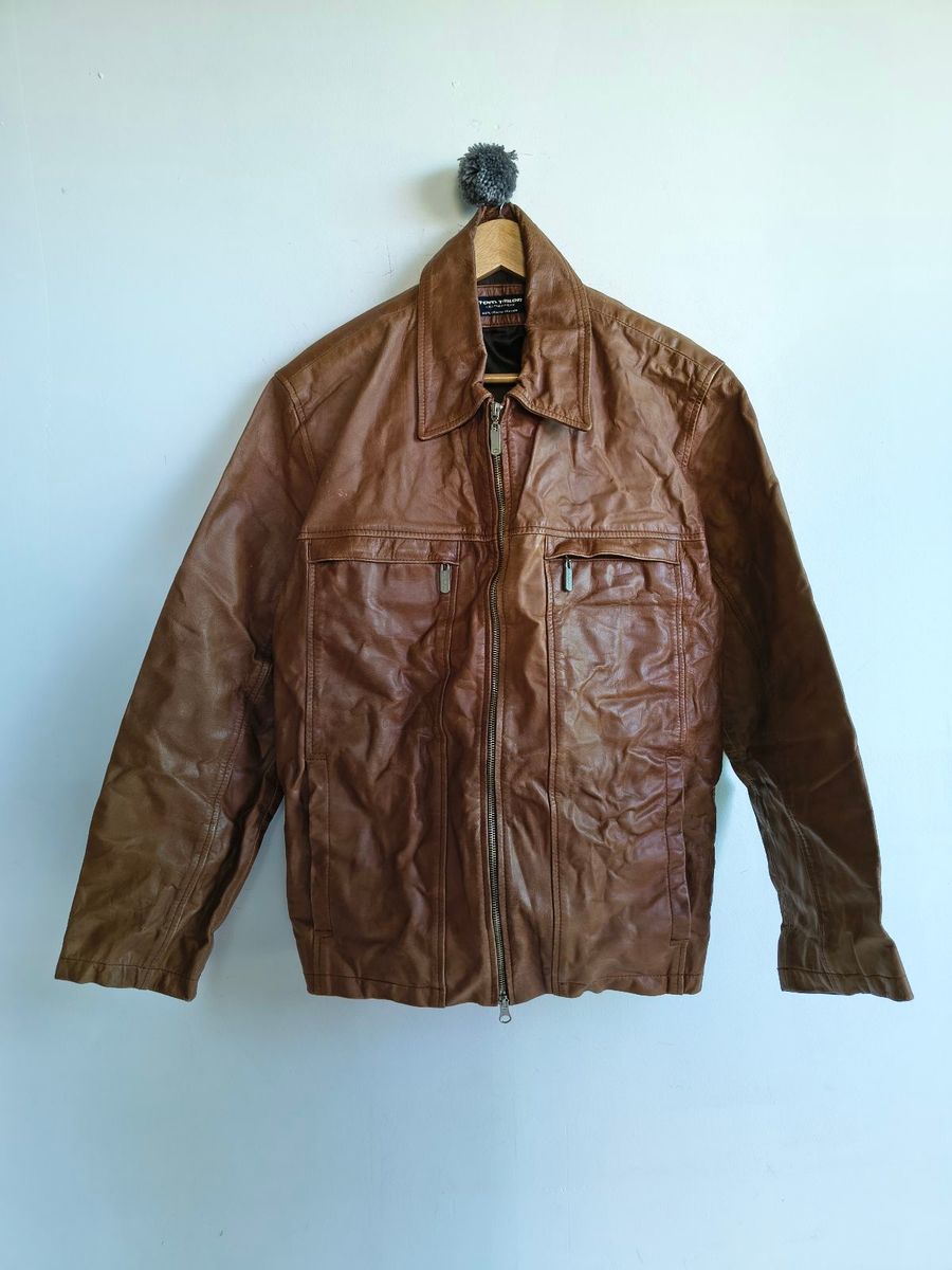 E645 Jaqueta Tom Tailor Couro Legítimo Marrom G | Casaco Masculino Tom ...