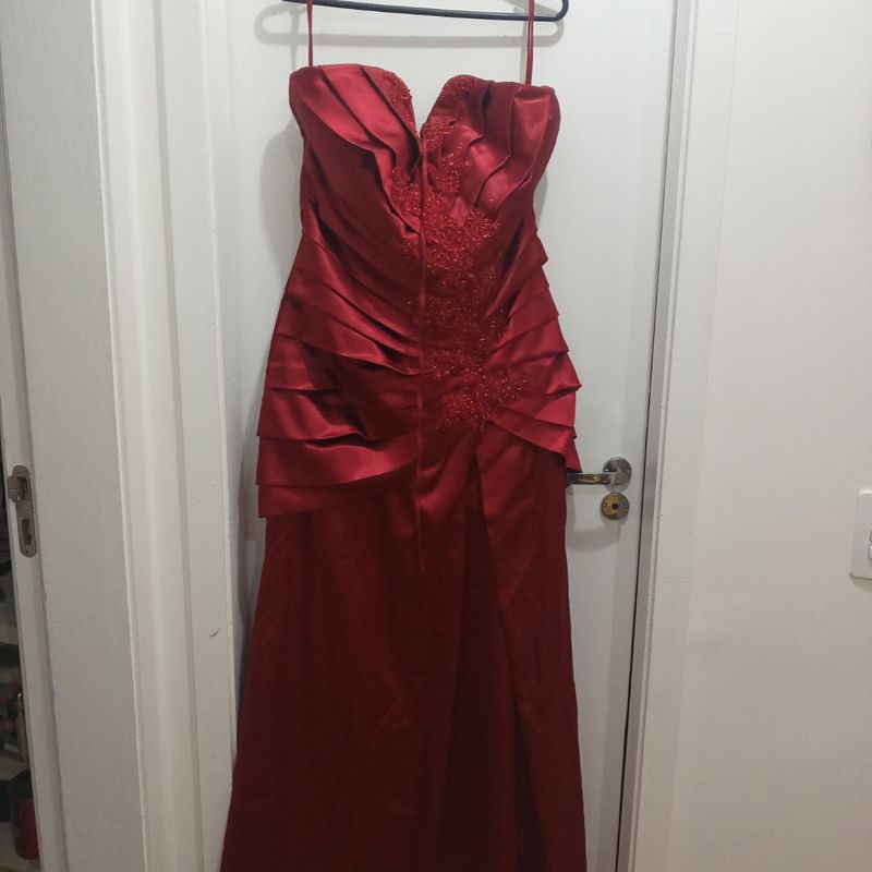 Vestido elegante feminino para festa de casamento vermelho sem