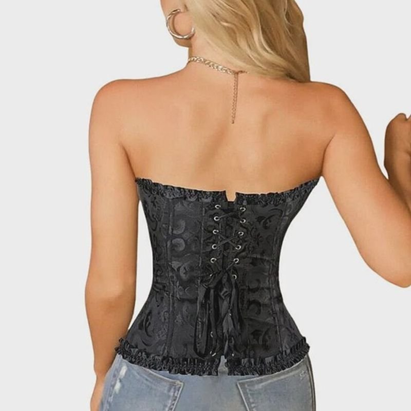 Espartilho Corset Corpete Prato de Jacquard Preto Estruturado