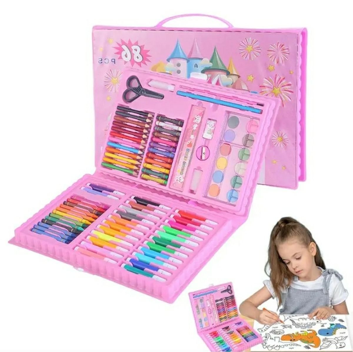 Maleta De Pintura Infantil Estojo Para Colorir Com Desenho