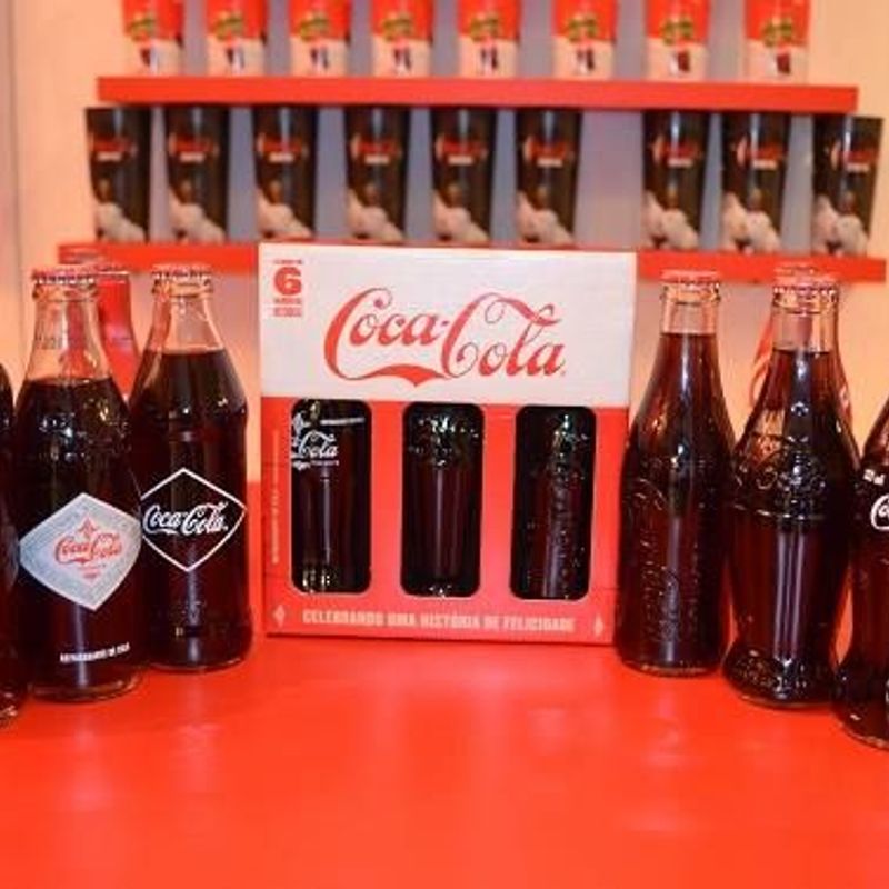Expositor de Coleção Coca Cola para 6 Garrafas - Caixa Madeira