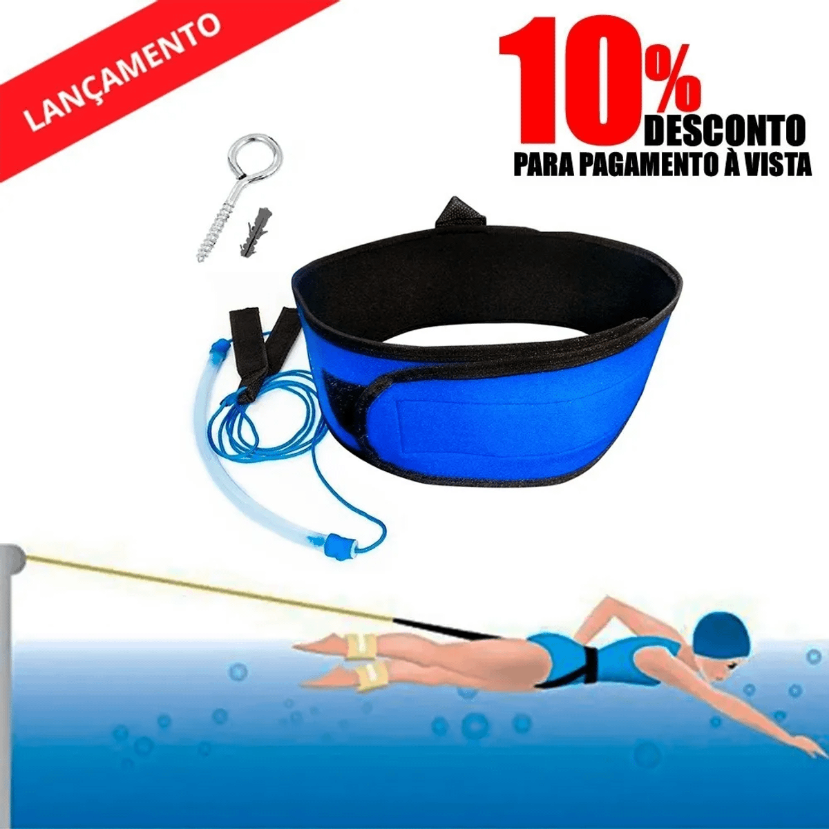 Extensor com Cinto Pro 3 Mts Treino Natação Nado Parado Resistencia