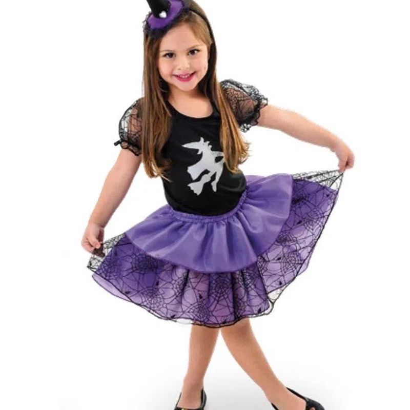 Fantasia Halloween Infantil Bruxinha com Tiara - Extra Festas