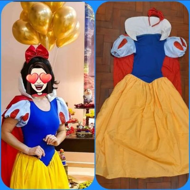 Fantasia da branca de neve para cosplay, vestido adulto de