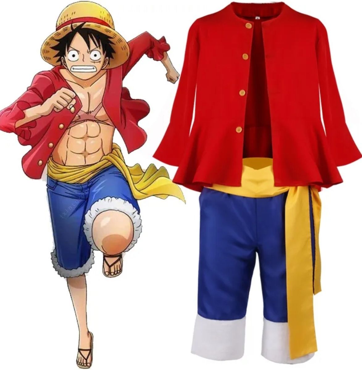 Fantasia Luffy C/ Chapéu One Piece Traje Infantil Roupa Mangá