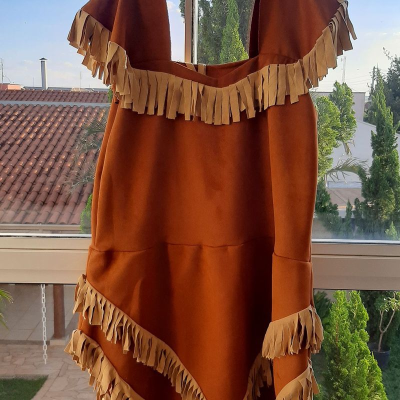 Fantasia Pocahontas Plus Size 52 de Suede, Cinto e Polainas Acompanha  Vestido Feminino Alta Costura Usado 62861653 enjoei
