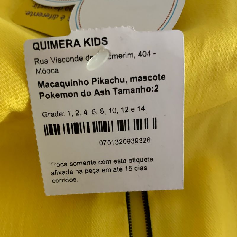 Fantasia Pokémon Pikachu Nova  Roupa Infantil para Menino Quimera