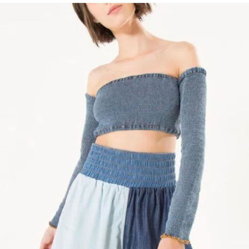 Blusinha Ciganinha Ciganinha Jeans Manga Longa Ciganinha Marisa